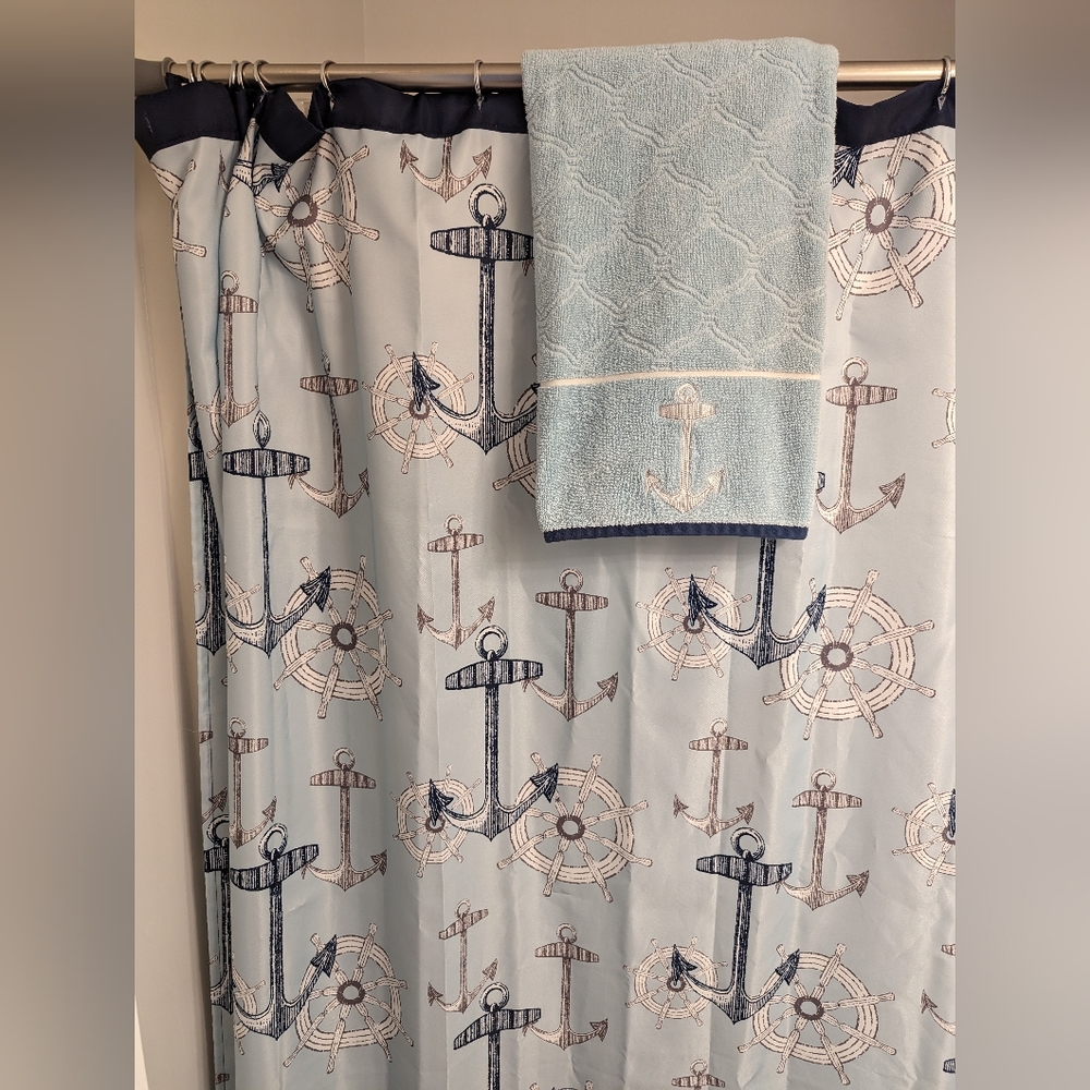 Better Homes & Gardens Blue Nautical Anchors Fabric Shower Curtain & Bath Towel